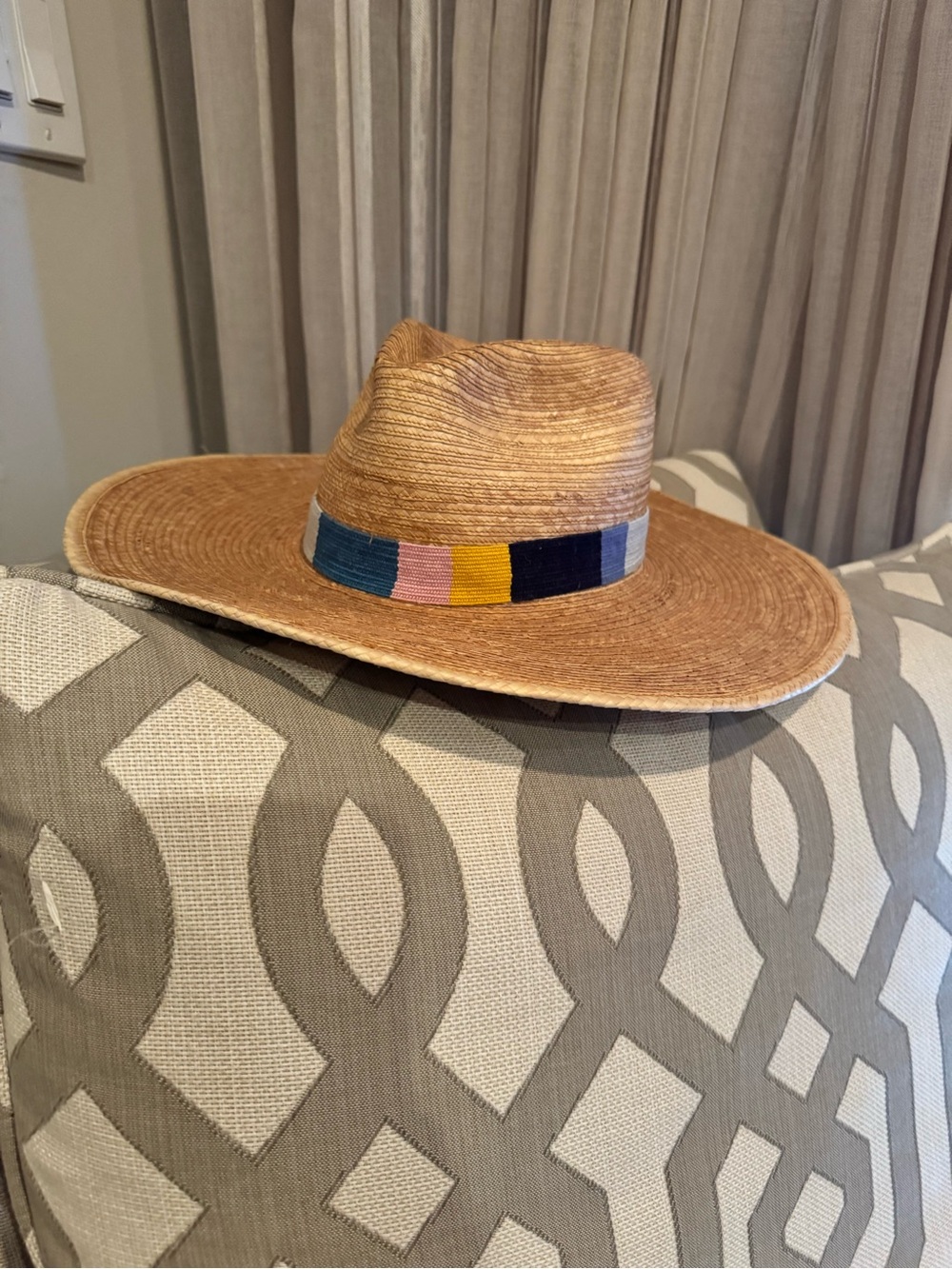 Straw Wide Brim Fedora with Colorblock Band - Picture 2 of 5